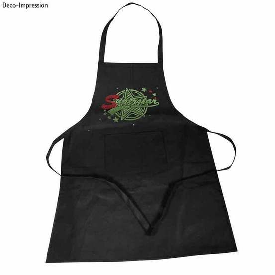 Tablier adulte en coton noir mesurant 95 x 70 cm