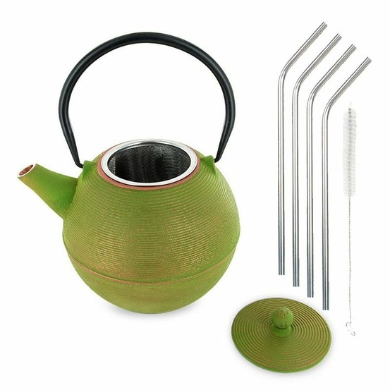 Théière en fonte ming + 4 pailles en inox