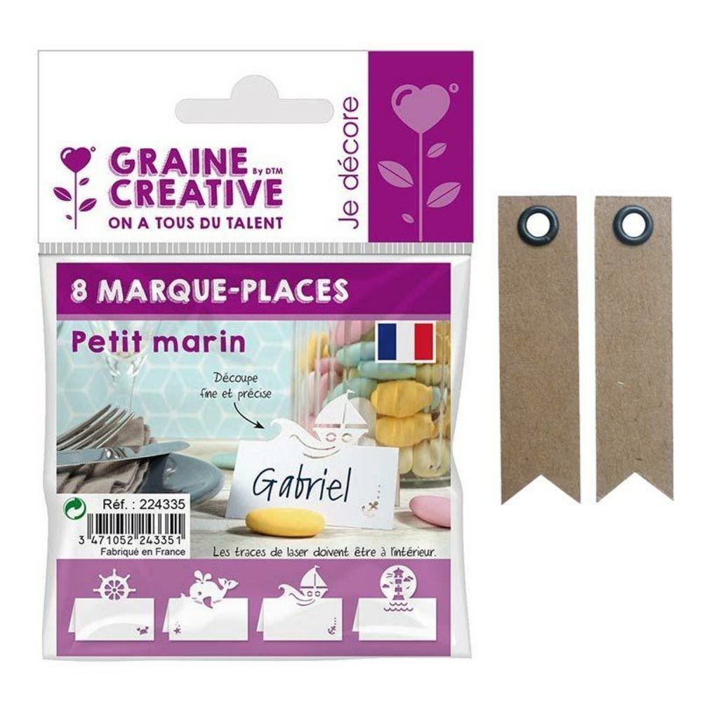8 marque-places petit marin + 20 étiquettes kraft fanion