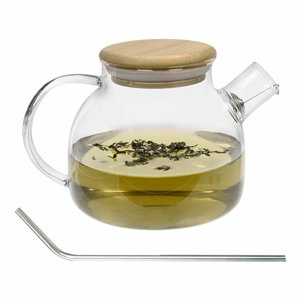 Théière en verre et bambou 1 l + 4 pailles en inox