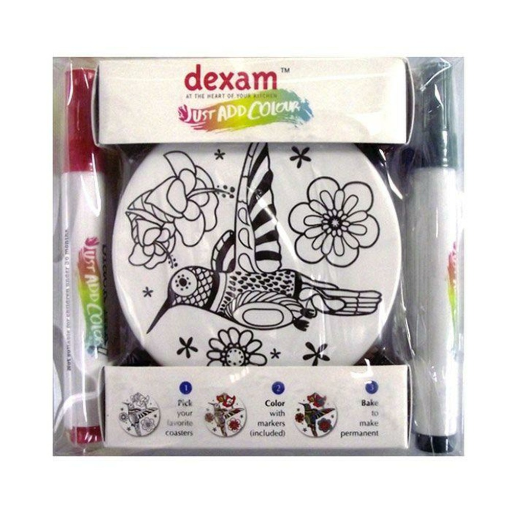 Coffret diy - 4 sous-verres ronds en céramique + 4 feutres