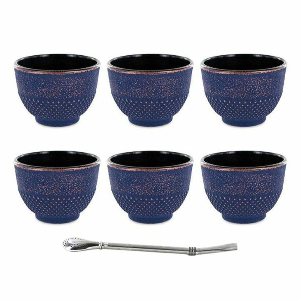 6 tasses en fonte violettes 15 cl + paille inox avec filtre