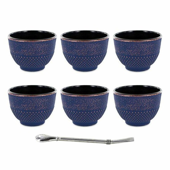 6 tasses en fonte violettes 15 cl + paille inox avec filtre