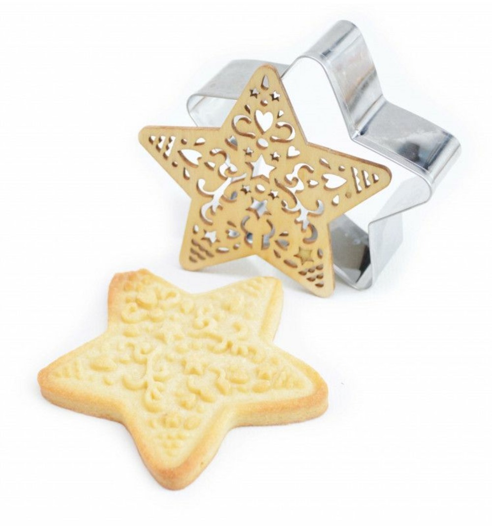 Kit pour biscuit en relief étoile + 2 stylos au chocolat blanc et orange