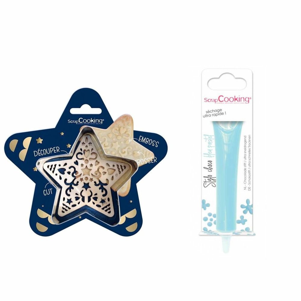 Kit pour biscuit en relief étoile + stylo au chocolat bleu pastel