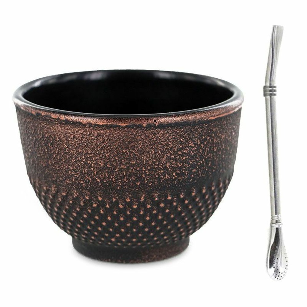 Tasse en fonte noire et bronze 0,15 l + paille inox avec filtre