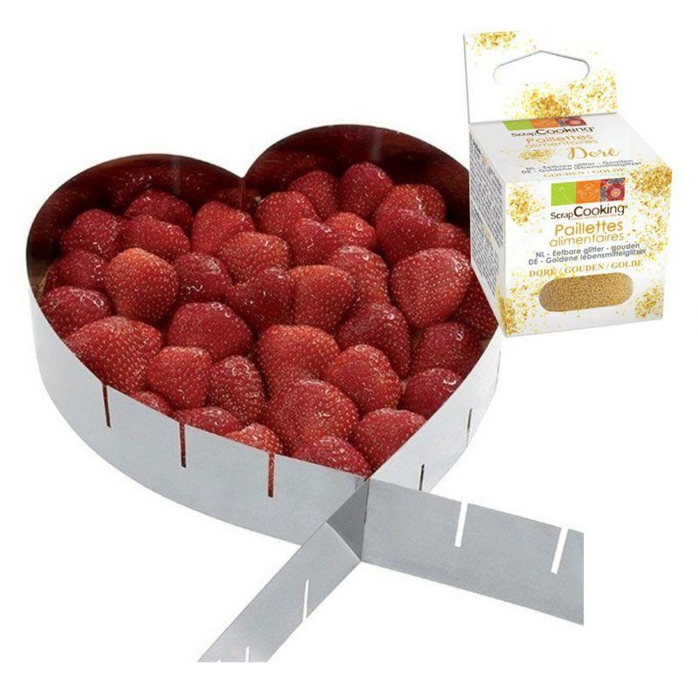 Cadre à pâtisserie extensible coeur + paillettes dorées