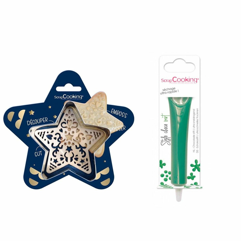 Kit pour biscuit en relief étoile + stylo au chocolat vert