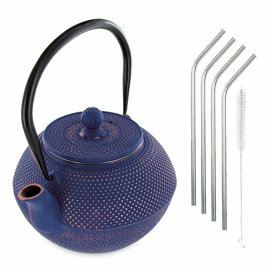 Théière en fonte song 1,2 l + 4 pailles en inox