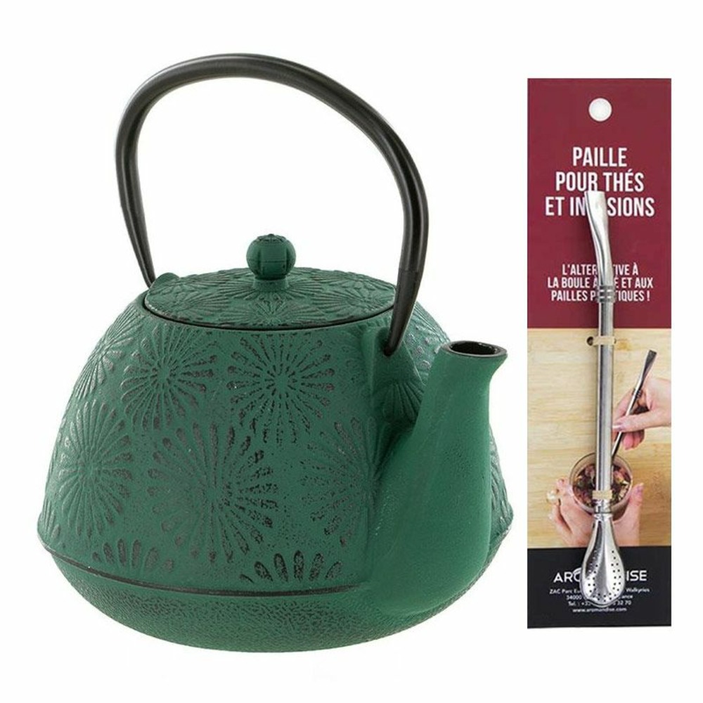 Théière en fonte hanami vert émeraude 1,2 l + paille inox avec filtre