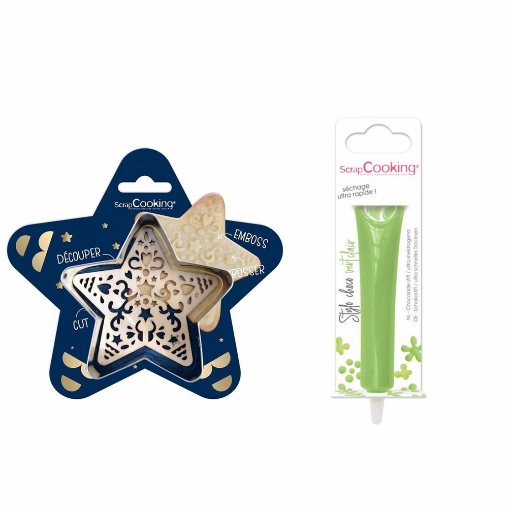 Kit pour biscuit en relief étoile + stylo au chocolat vert clair