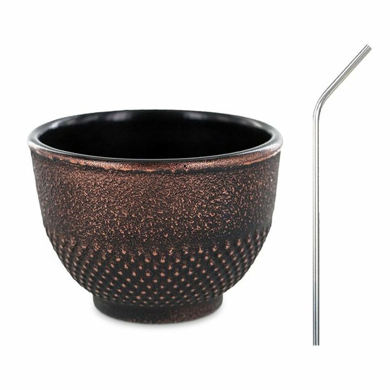Tasse en fonte noire et bronze 0,15 l + 4 pailles en inox
