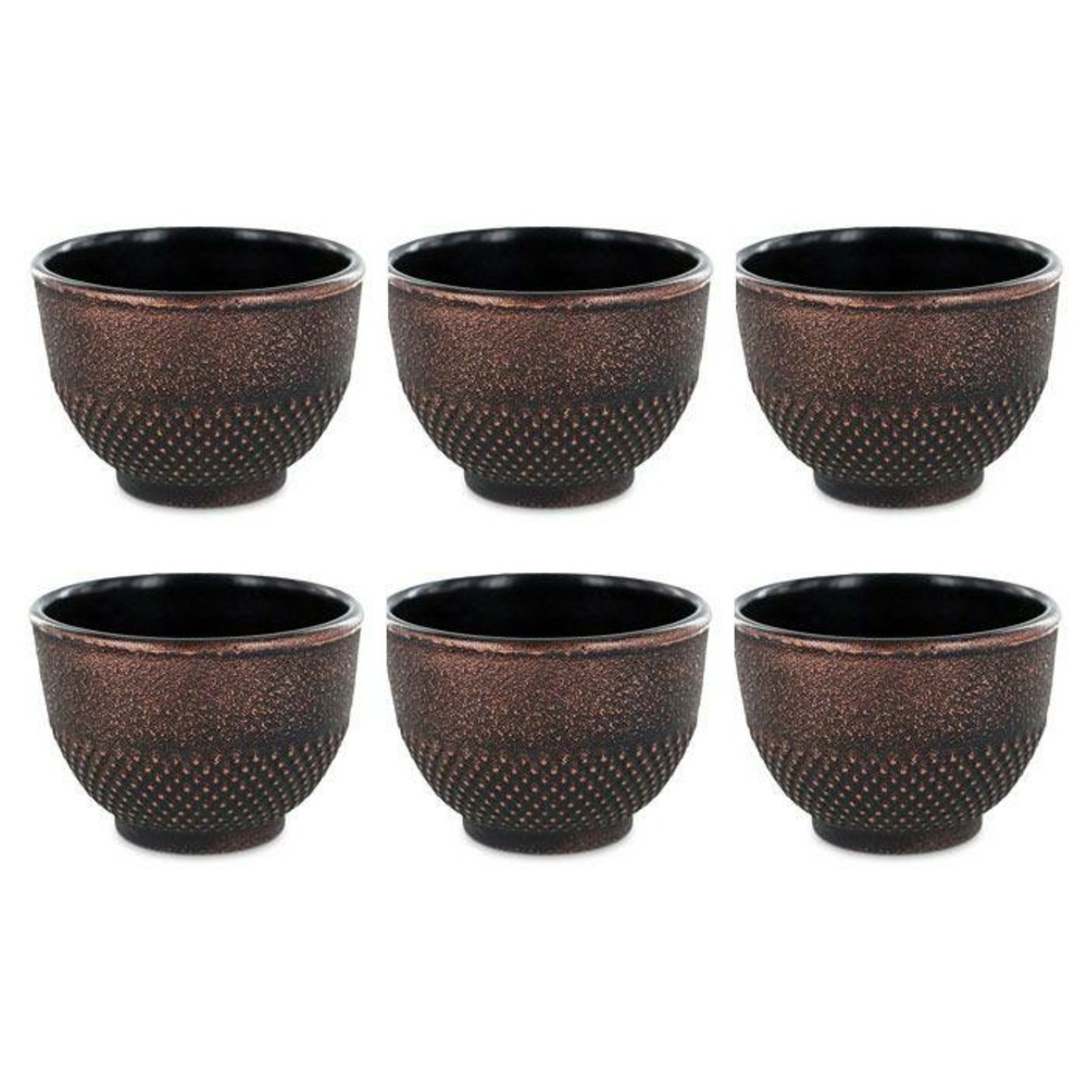 6 tasses en fonte de chine noir & bronze 15 cl