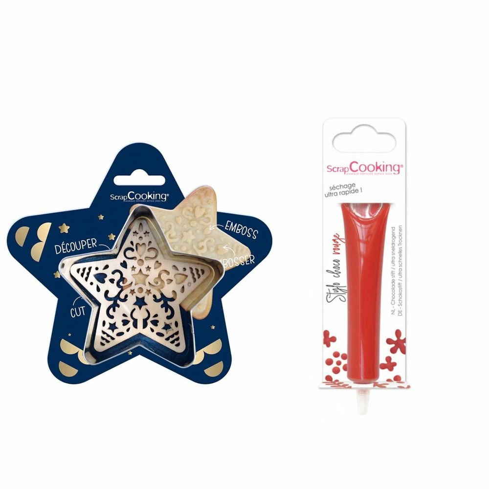 Kit pour biscuit en relief étoile + stylo au chocolat rouge