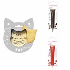 Kit pour biscuit en relief chat + 2 stylos au chocolat marron et rouge