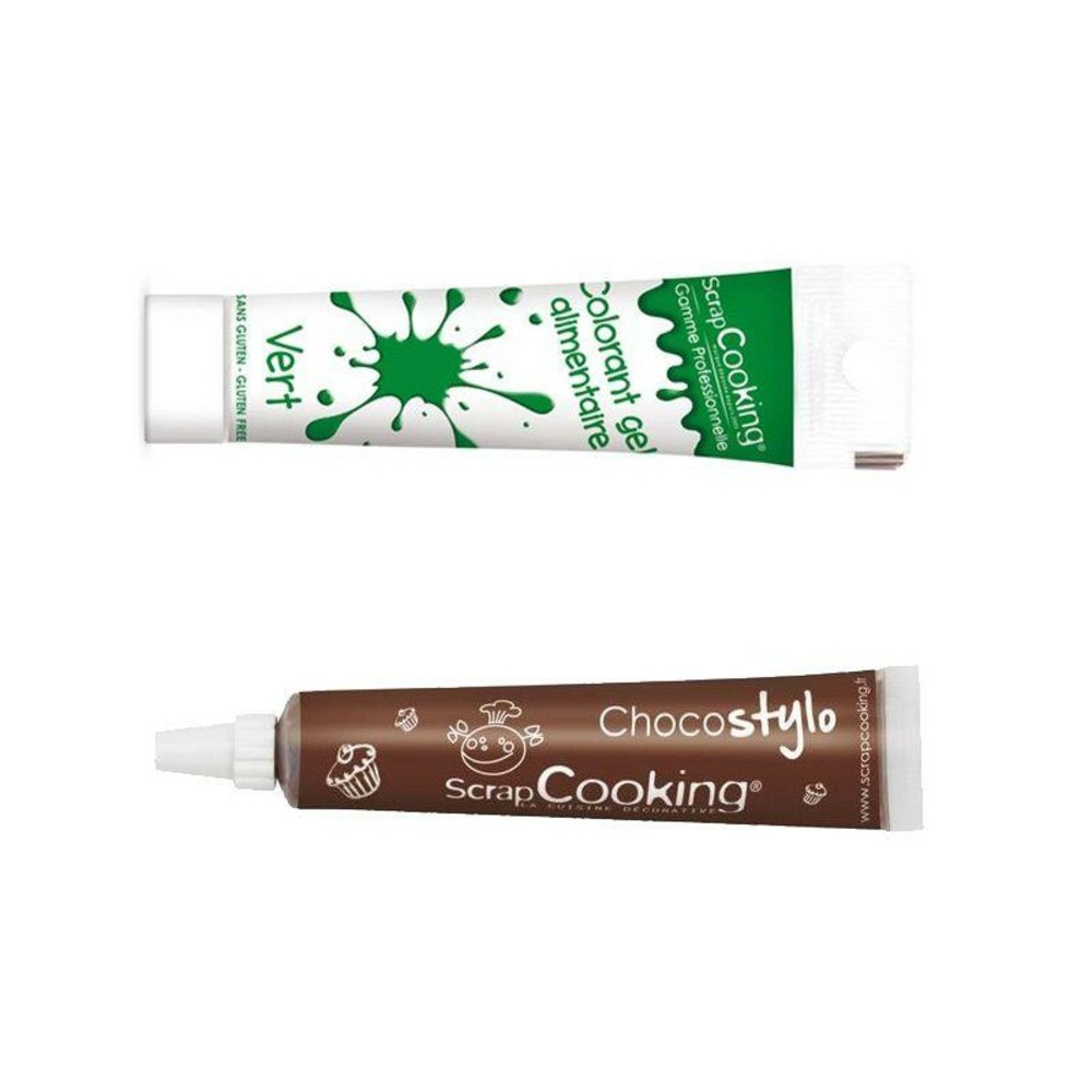 Stylo chocolat + gel colorant alimentaire vert