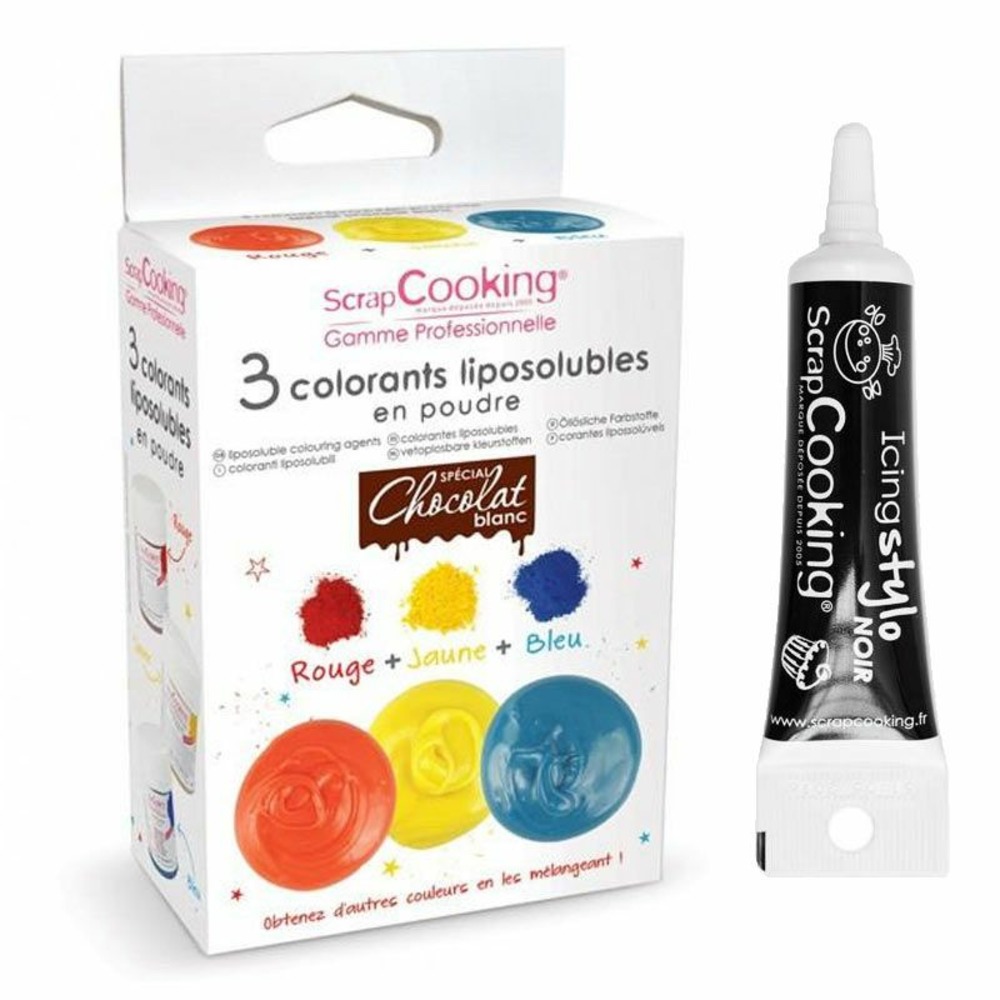 3 colorants liposolubles en poudre + stylo de glaçage noir