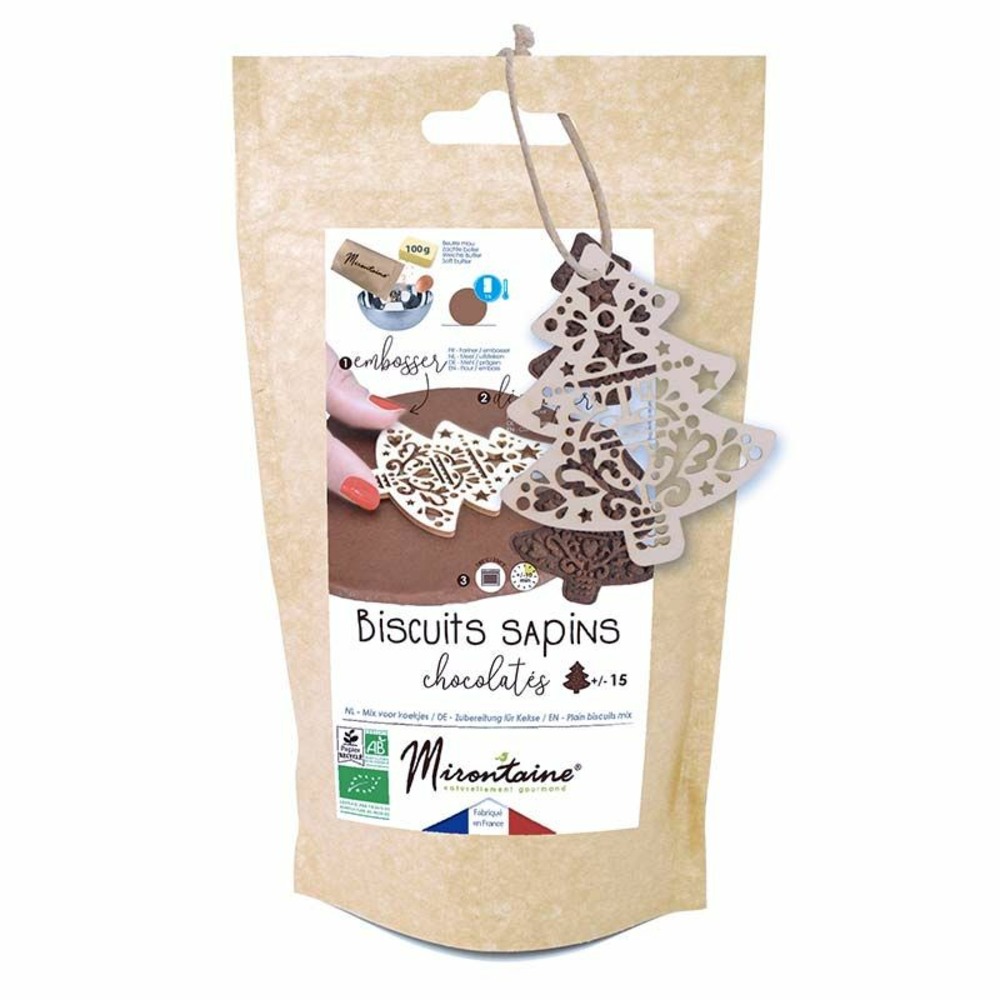 Préparation + embosseur bois pour biscuits sapins chocolatés