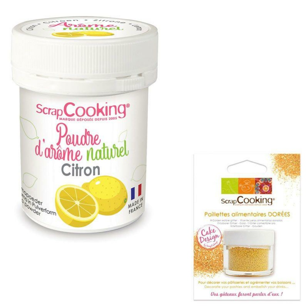 Arôme alimentaire naturel en poudre citron + paillettes dorées