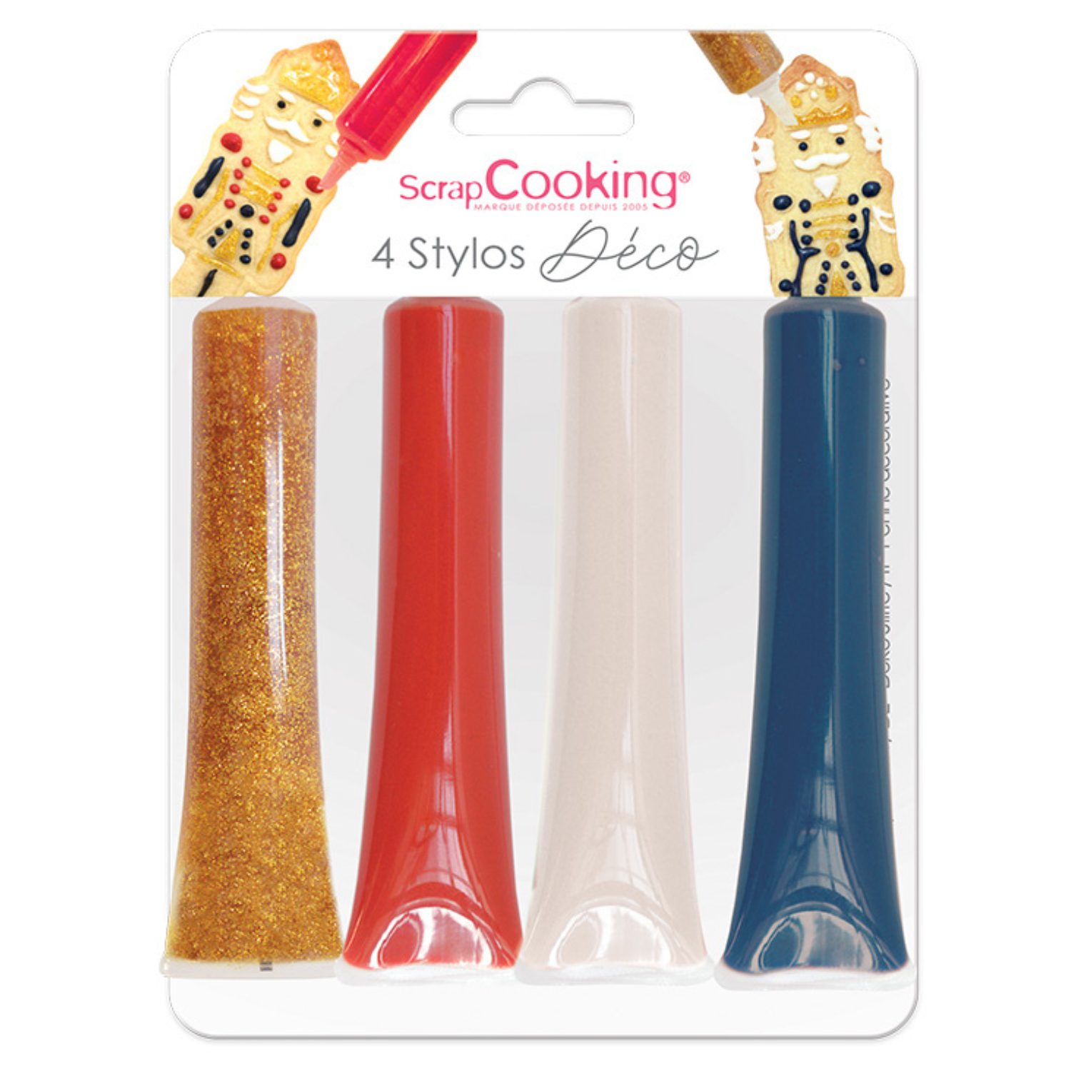 Kit de 4 stylos alimentaires - bleu foncé, rouge, doré, blanc