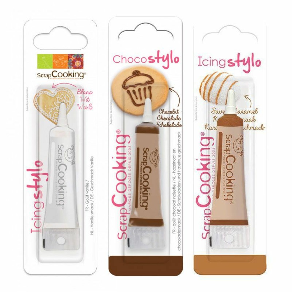 3 stylos alimentaires - chocolat, caramel & blanc