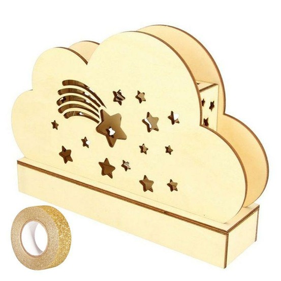 Lampe nuage bois à décorer 25 x 13,7 cm + masking tape doré à paillettes 5 m