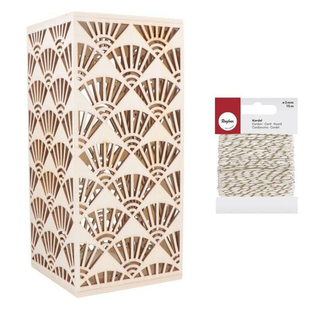 Lampe bois japon à décorer 26 x 12 cm + ficelle dorée & blanche