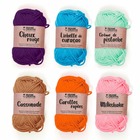 6 fils de coton spécial crochet 55 m - rose-orange-camel-vert clair-turquoise-violet
