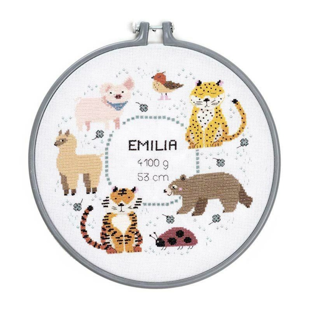 Kit broderie point compté naissance animaux 25,4 cm