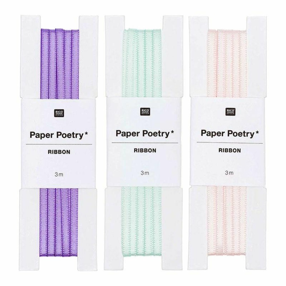 3 rubans de satin 3 m - rose poudré-violet-menthe