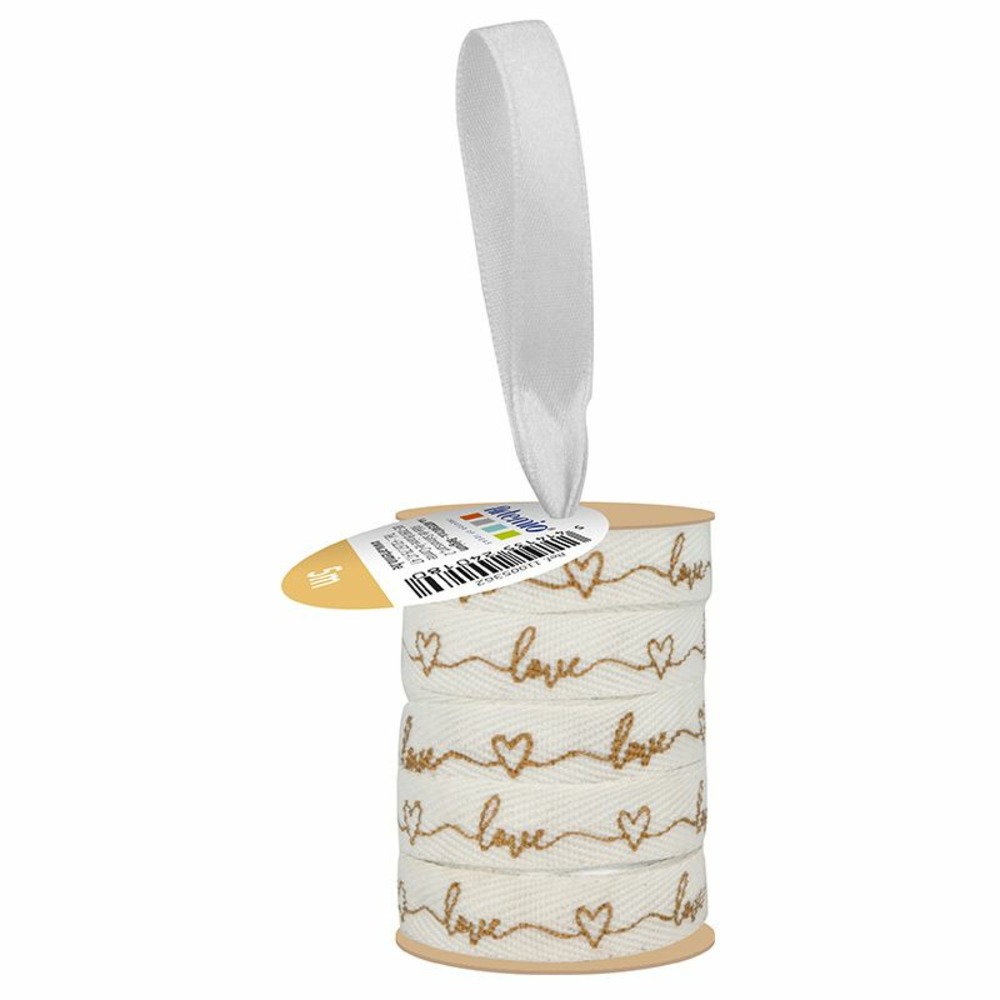 Ruban blanc et doré love 1 cm x 5 m