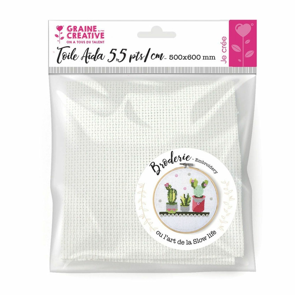 Toile aida 5,5 pts/ cm blanche 50 x 60 cm
