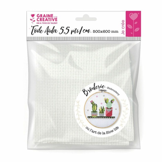Toile aida 5,5 pts/ cm blanche 50 x 60 cm