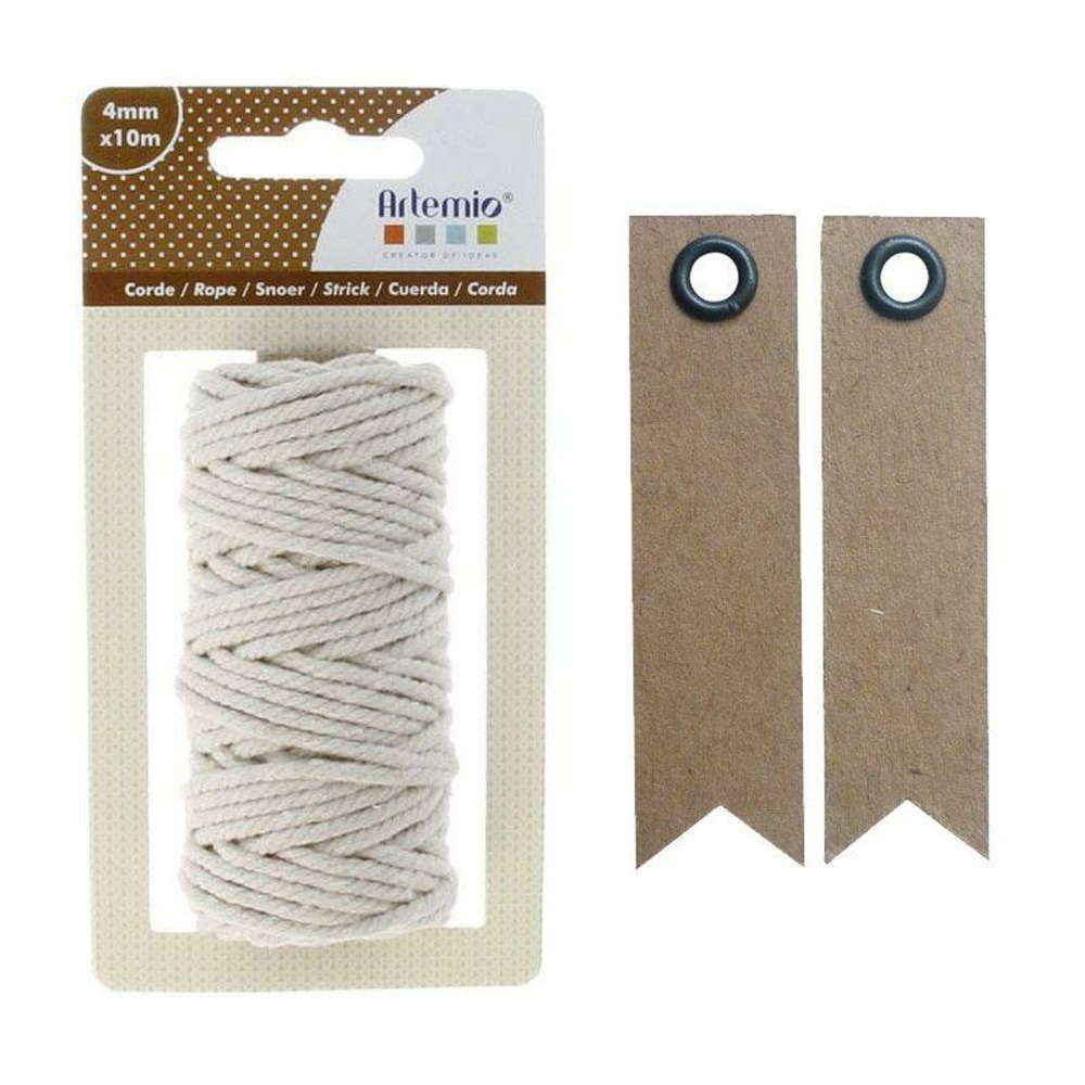 Ficelle coton pour macramé beige 10 m + 20 étiquettes kraft fanion
