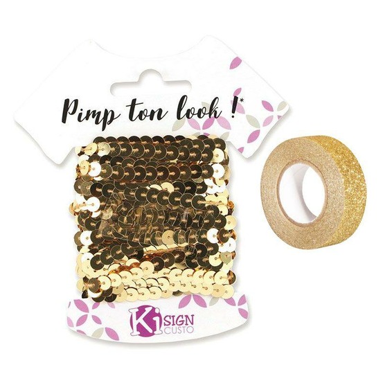 6 ruban de sequins doré 6 m + masking tape doré à paillettes 5 m