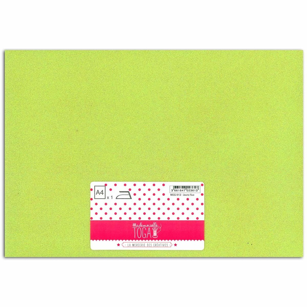 Flex thermocollant à paillettes - jaune fluo - 30 x 21 cm