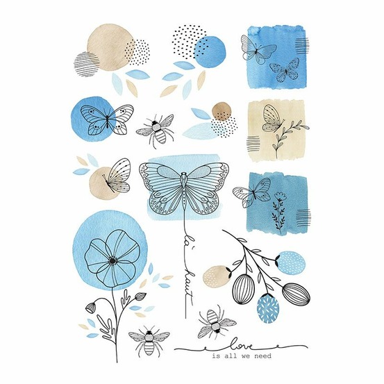 Transfert textile thermocollant a5 - insectes & fleurs