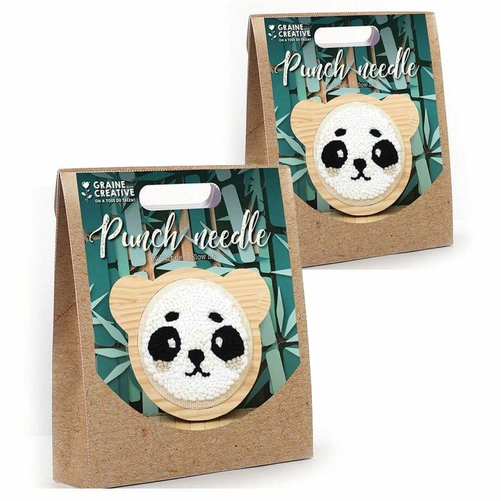 2 coffrets punch needle - petit panda ø 15 cm