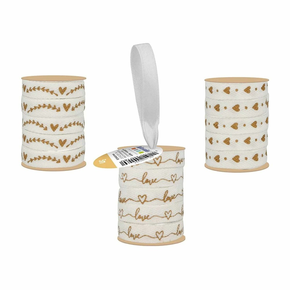 3 rubans blancs et dorés 1 cm x 5 m - amour & nature