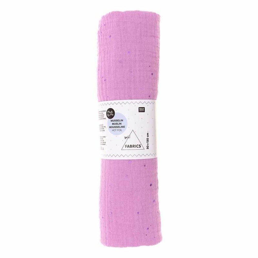 Tissu double gaze de coton 50 x 130 cm - 130 g / m² - lilas et hot foil