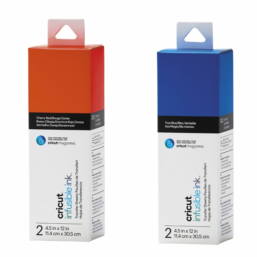4 feuilles de transfert pour mug press - rouge + bleu