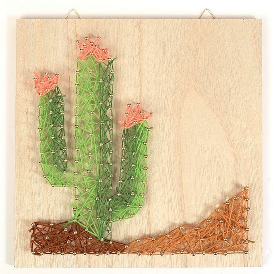 Coffret cadre en bois string art 22 x 22 cm - cactus