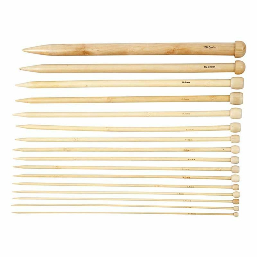 16 aiguilles à tricoter en bois 2,5-20 mm x 35 cm