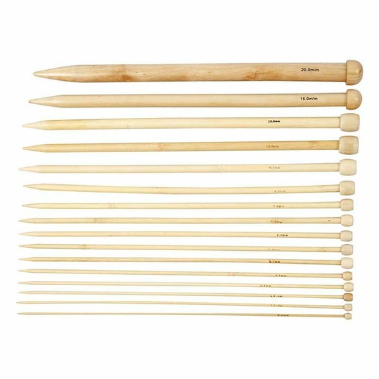16 aiguilles à tricoter en bois 2,5-20 mm x 35 cm
