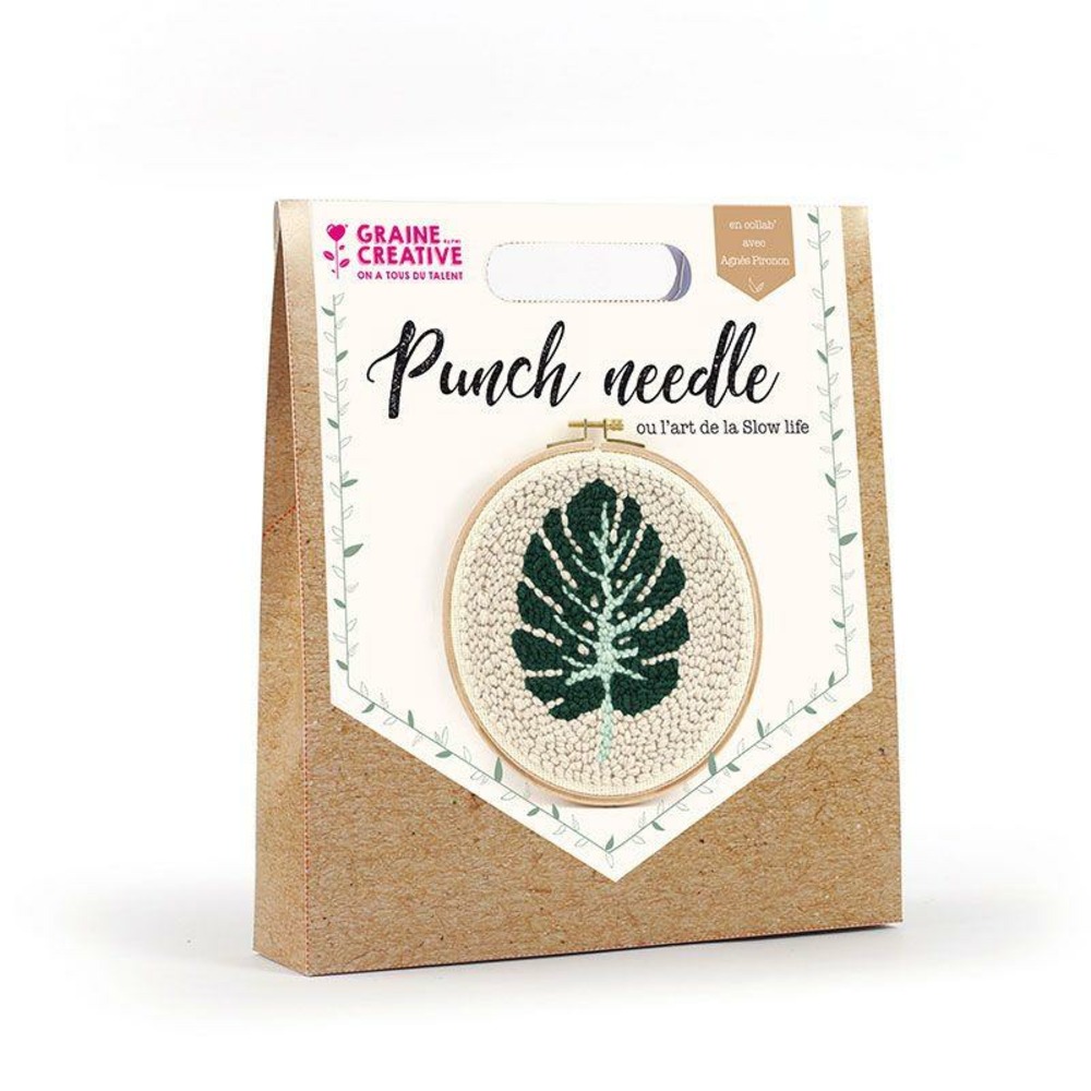 Coffret punch needle - feuille tropicale ø 20 cm