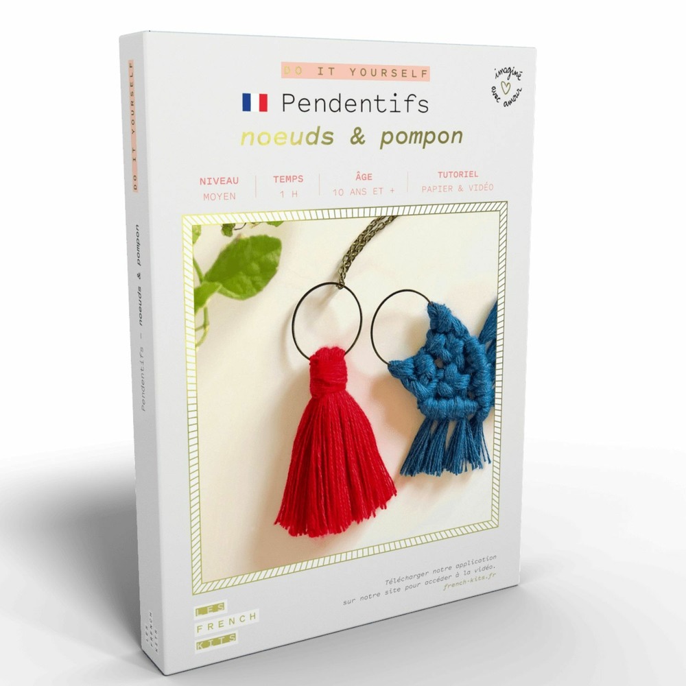 Bijoux macramé - 2 pendentifs rouge et bleu