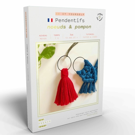 Bijoux macramé - 2 pendentifs rouge et bleu