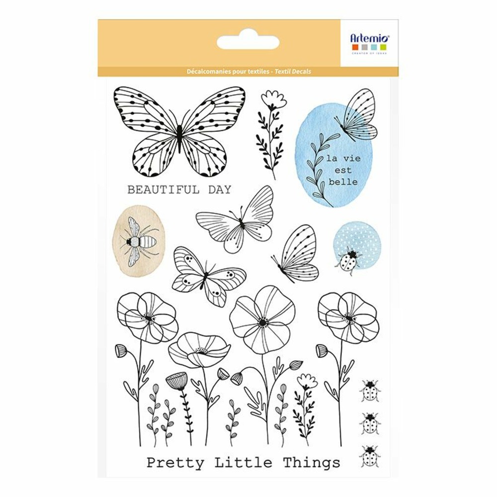 Transfert textile thermocollant a5 - fleurs et papillons