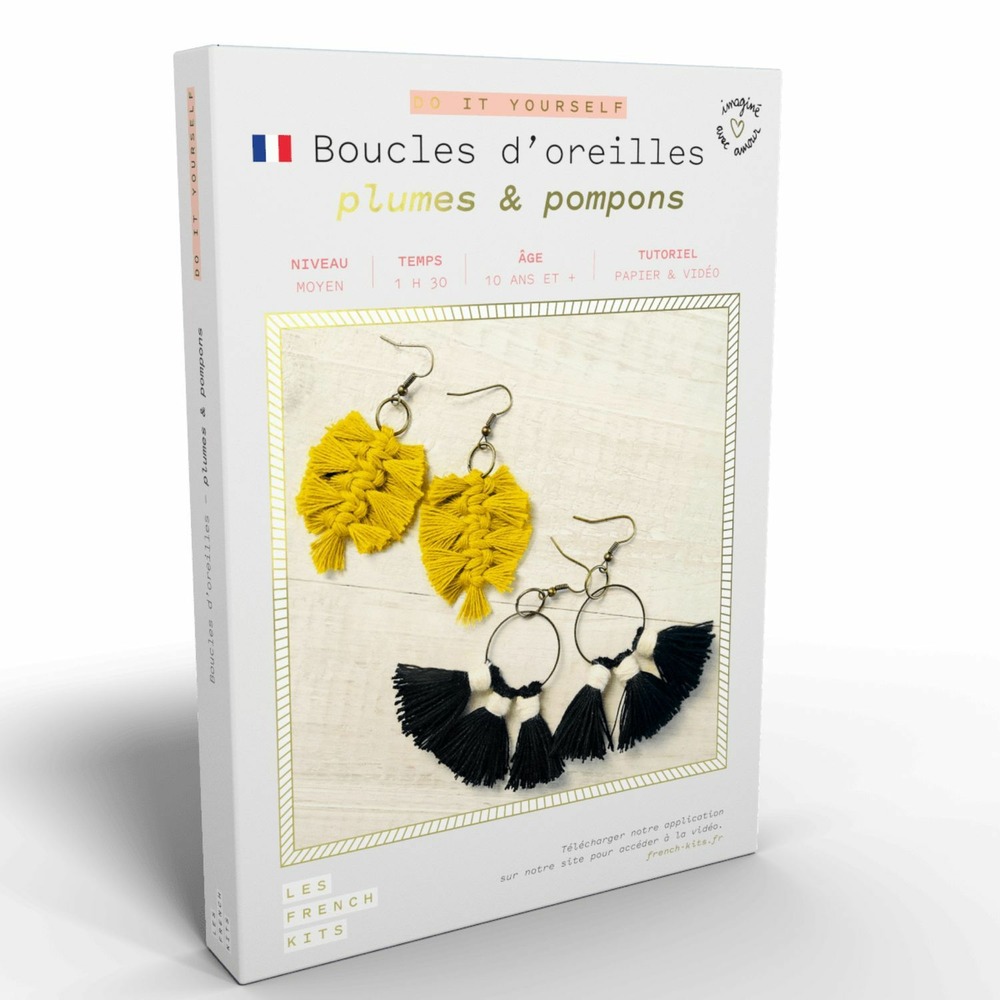 Bijoux macramé - 2 paires boucles d'oreilles jaune noir