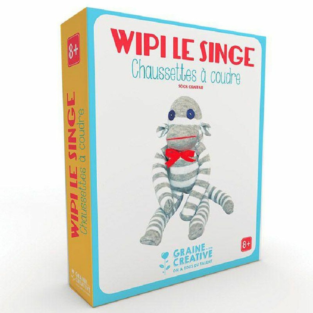 Doudou à faire soi-même - wipi le singe, chaussette à coudre
